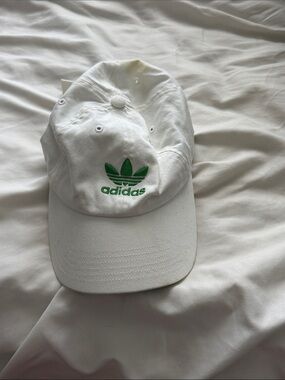 adidas White Cap with Green Trefoil Logo